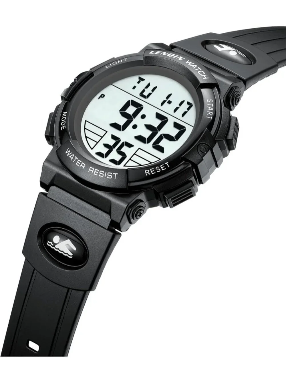 Men's Black Analog Quartz Sports Waterproof Tactical Digital Alarm Wrist Watch